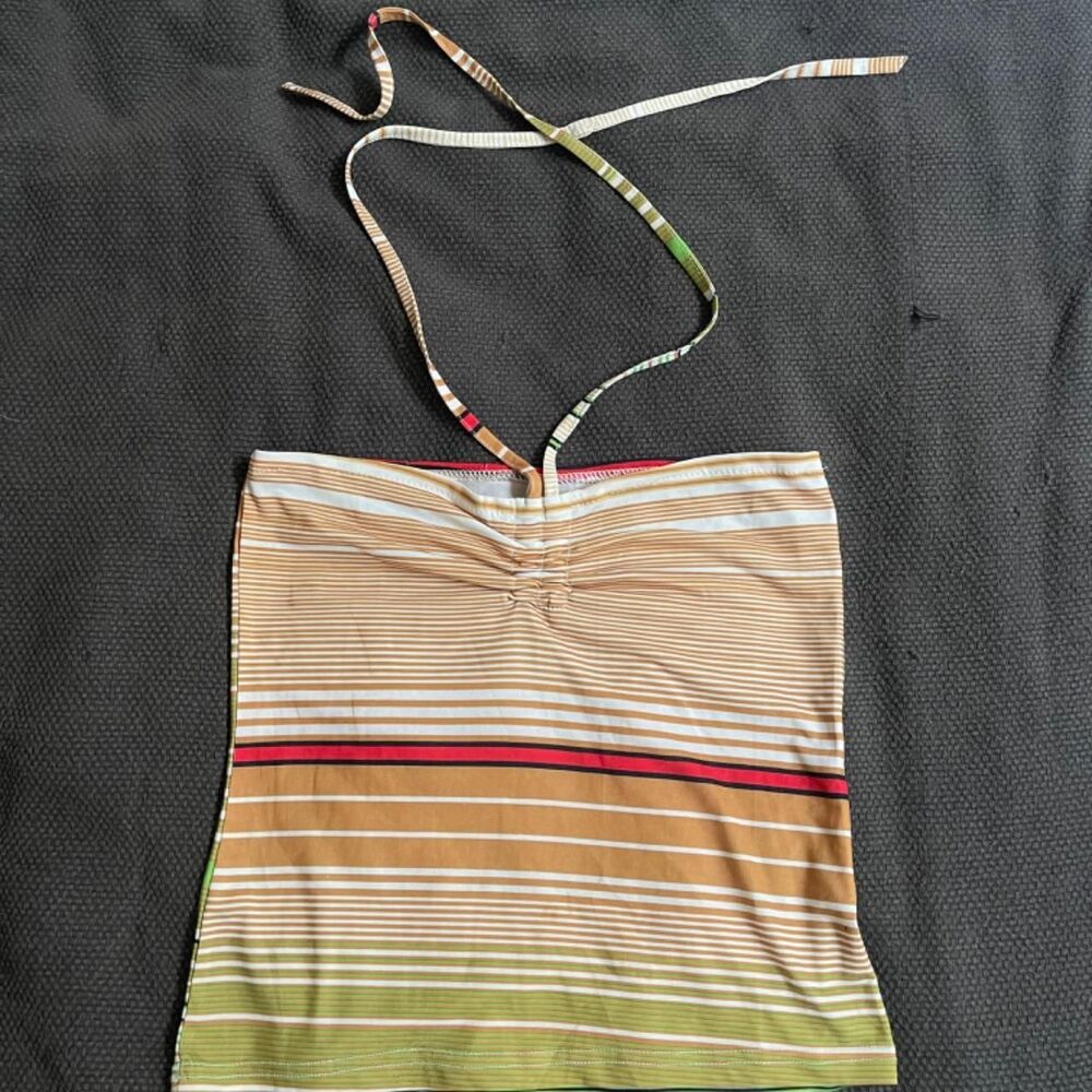 American Vintage Women's Green and Orange Crop-top